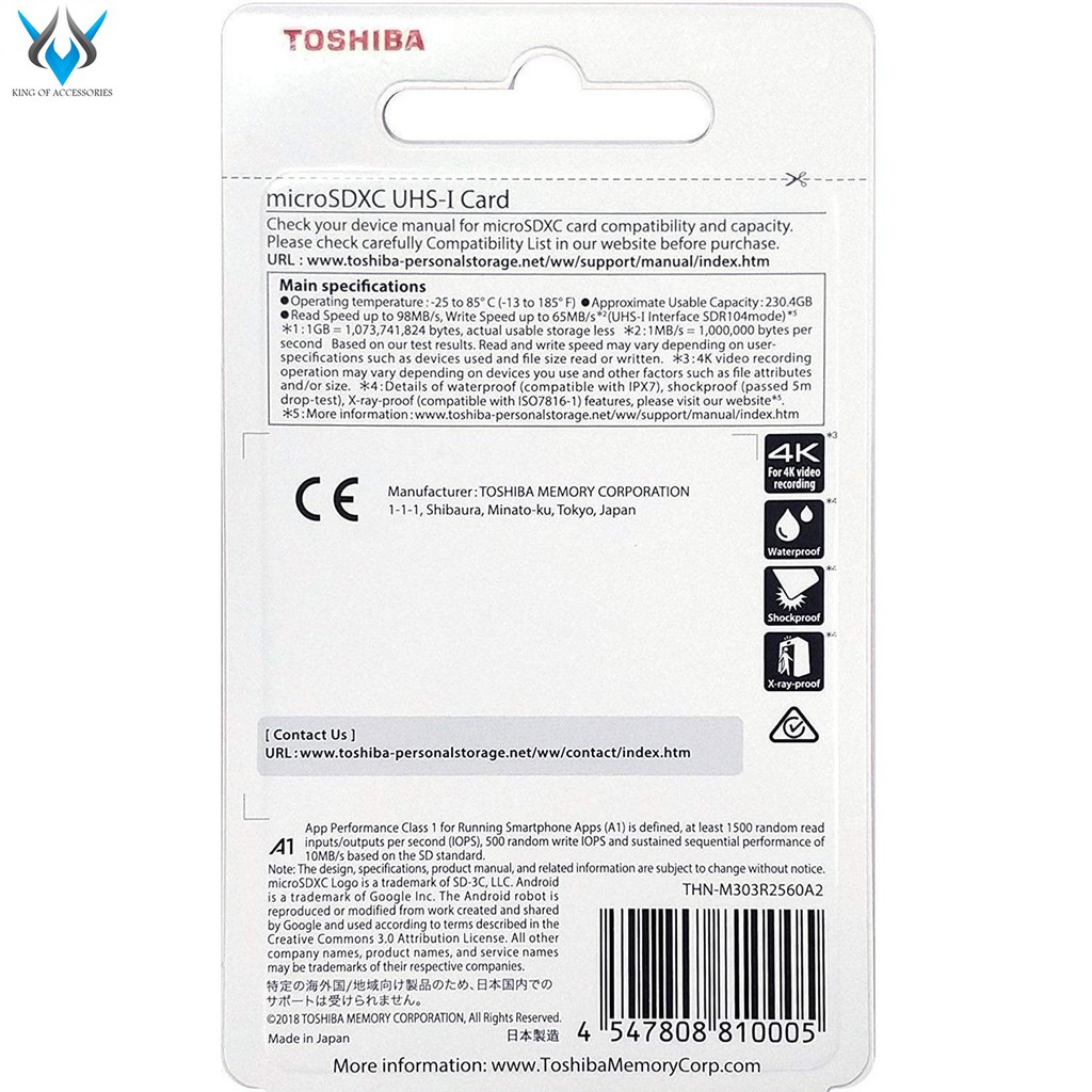 Thẻ nhớ MicroSDXC Toshiba Exceria M303 128GB UHS-I U3 4K V30 A1 R98MB/s W65MB/s (Đen)