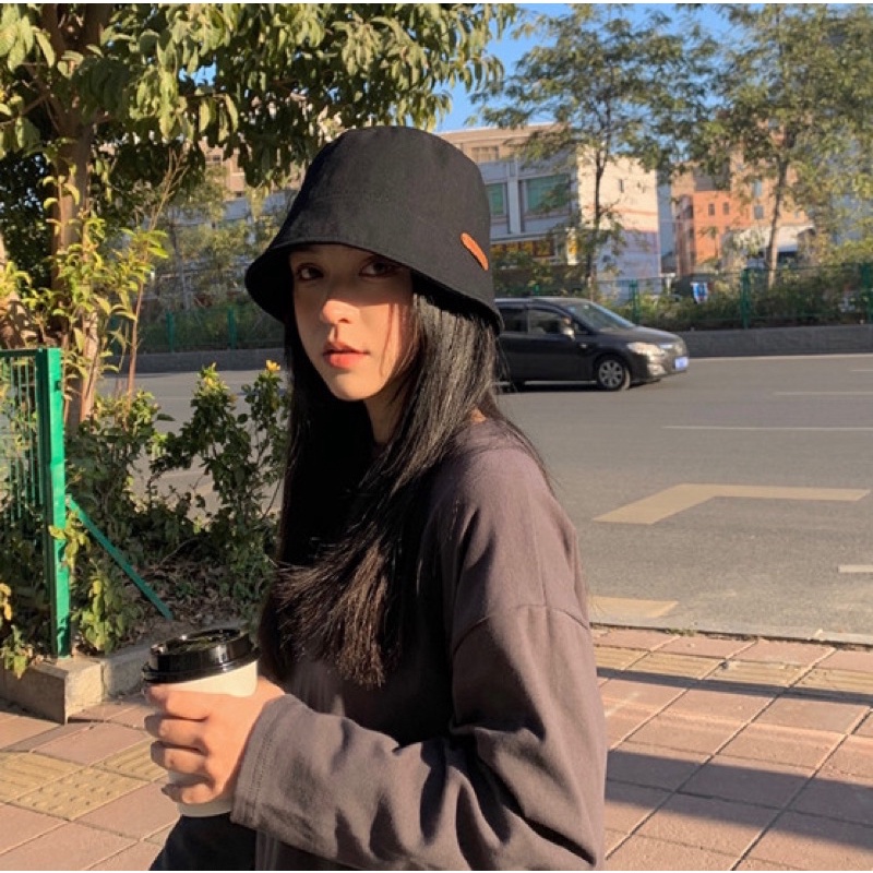 Nón bucket vải gắn tag da siêu xinh (FH9)