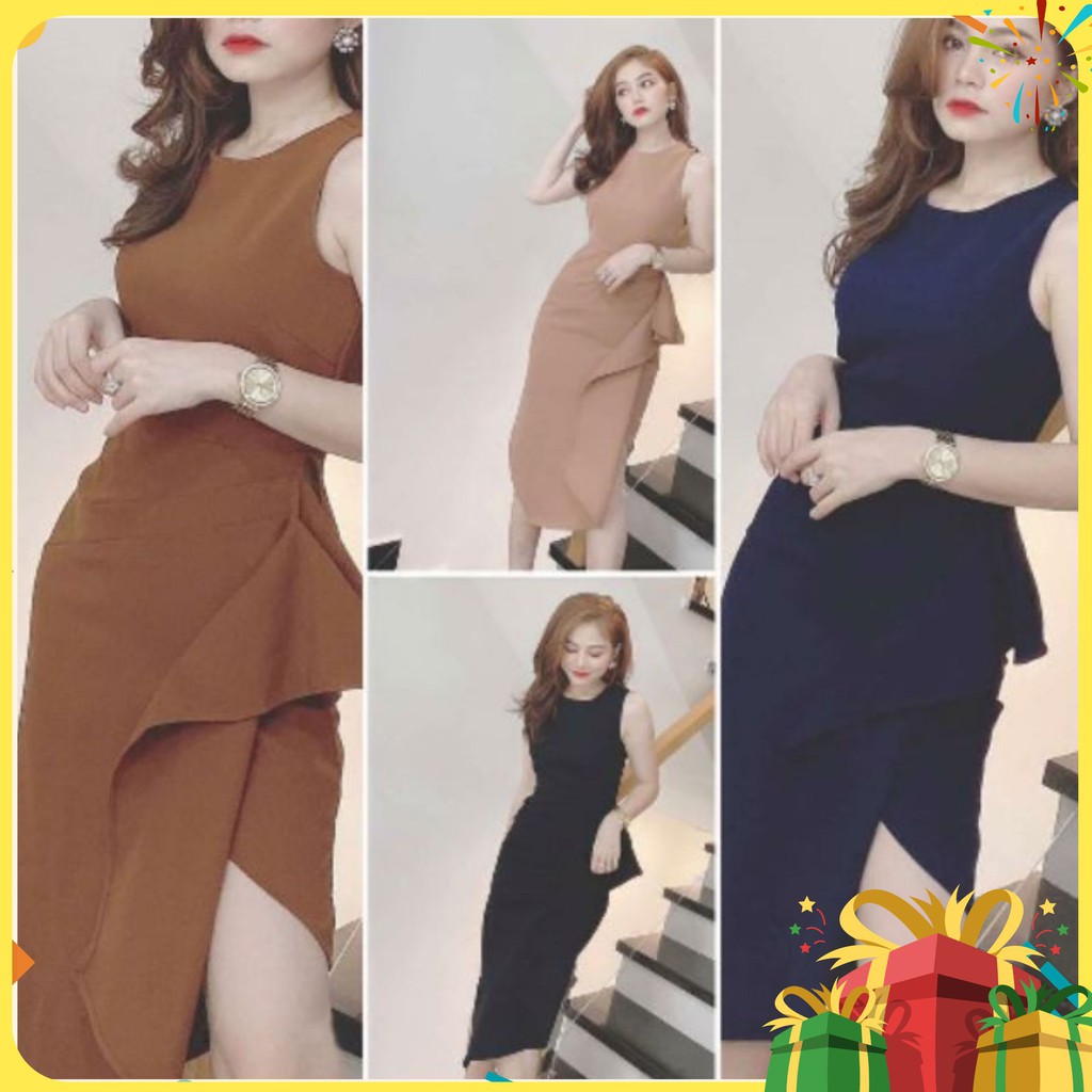 Đầm Ôm Body ❤️FREESHIP❤️ Cổ Tròn Tà Đắp Chéo