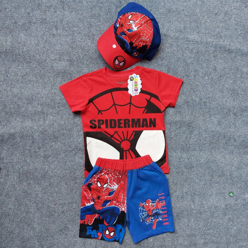 Bộ quần áo siêu nhân người nhện kèm nón lưỡi trai cho bé trai TN27