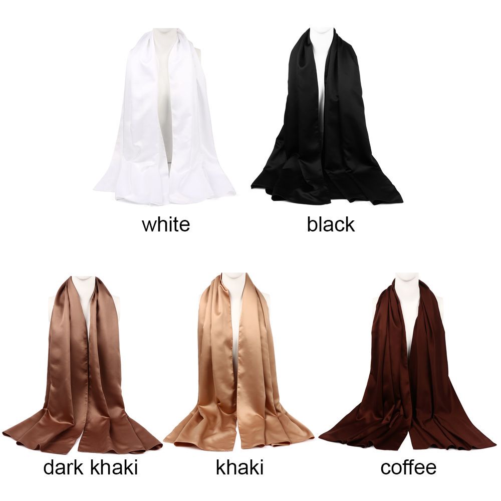 Khăn Choàng Hijab Bằng Lụa Satin Mềm Mại Màu Trơn Thoáng Khí Phong Cách Hồi Giáo 180x70cm Cho Nữ