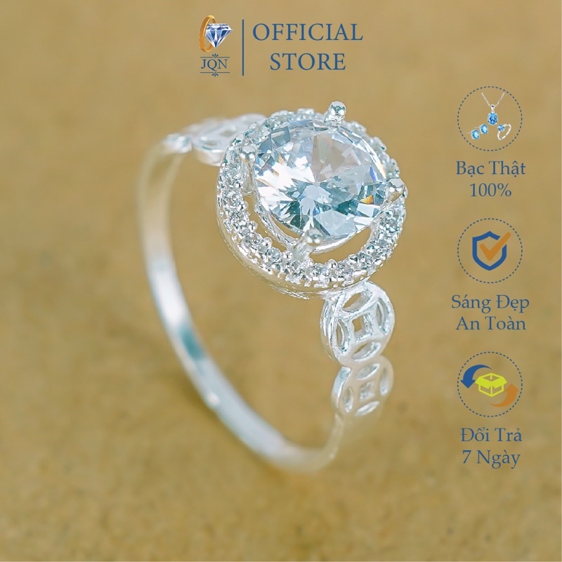 Nhẫn Kim Tiền Bạc Thật JQN Nhẫn Nữ Hột Đá Trắng Cực Đẹp N08