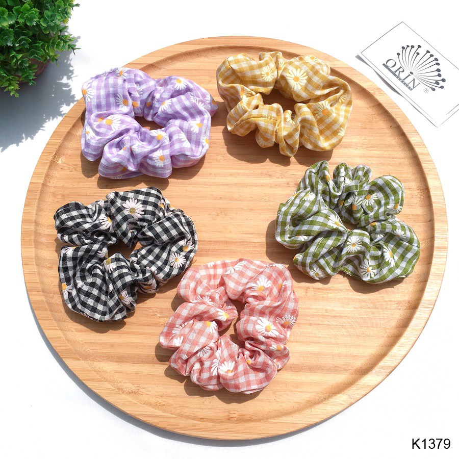 Dây cột tóc nữ vải caro hoa cúc co giãn siêu xinh, Dây buộc tóc vải caro hoa cúc hàn quốc cho nữ / giày thể thao97