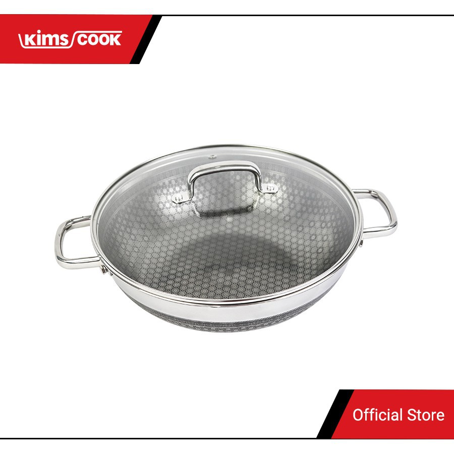 Chảo chống dính 2 mặt sâu lòng inox 304 Kimscook Blackcube 3 lớp đúc liền dòng Noon Song size 30cm, 32cm tặng 1 sạn inox