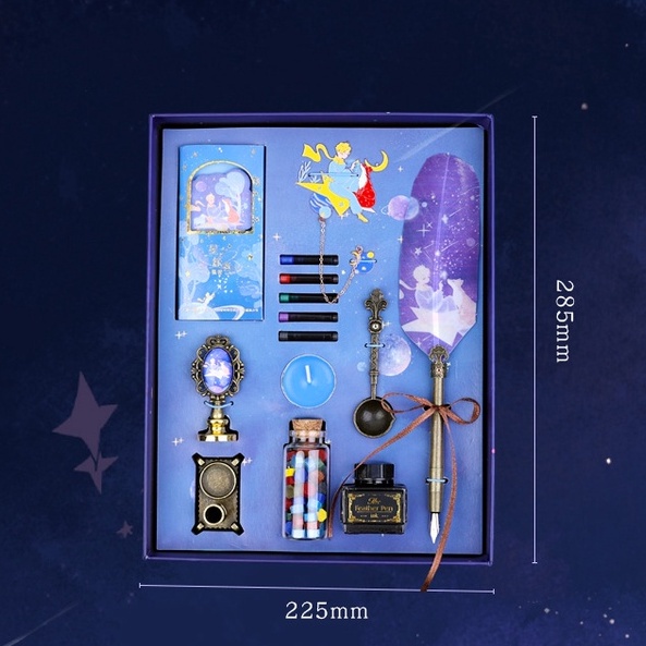 SET HỘP QUÀ TẶNG BÚT LÔNG, CON DẤU SÁP, BOOK MARK HOÀNG TỬ BÉ 2274