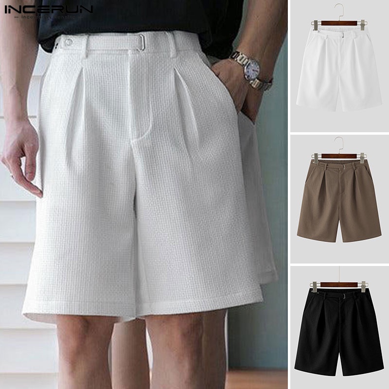 Quần short Incerun cạp cao ống rộng phong cách mùa hè cho nam