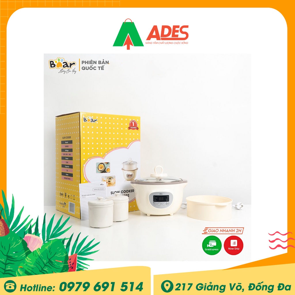 Nồi nấu chậm Bear SUBE002 1.6L - BẢN QUỐC TẾ - Chính hãng Bảo hành 12 tháng - Nấu cháo, Ninh, Hầm, Hấp - NEW 2021