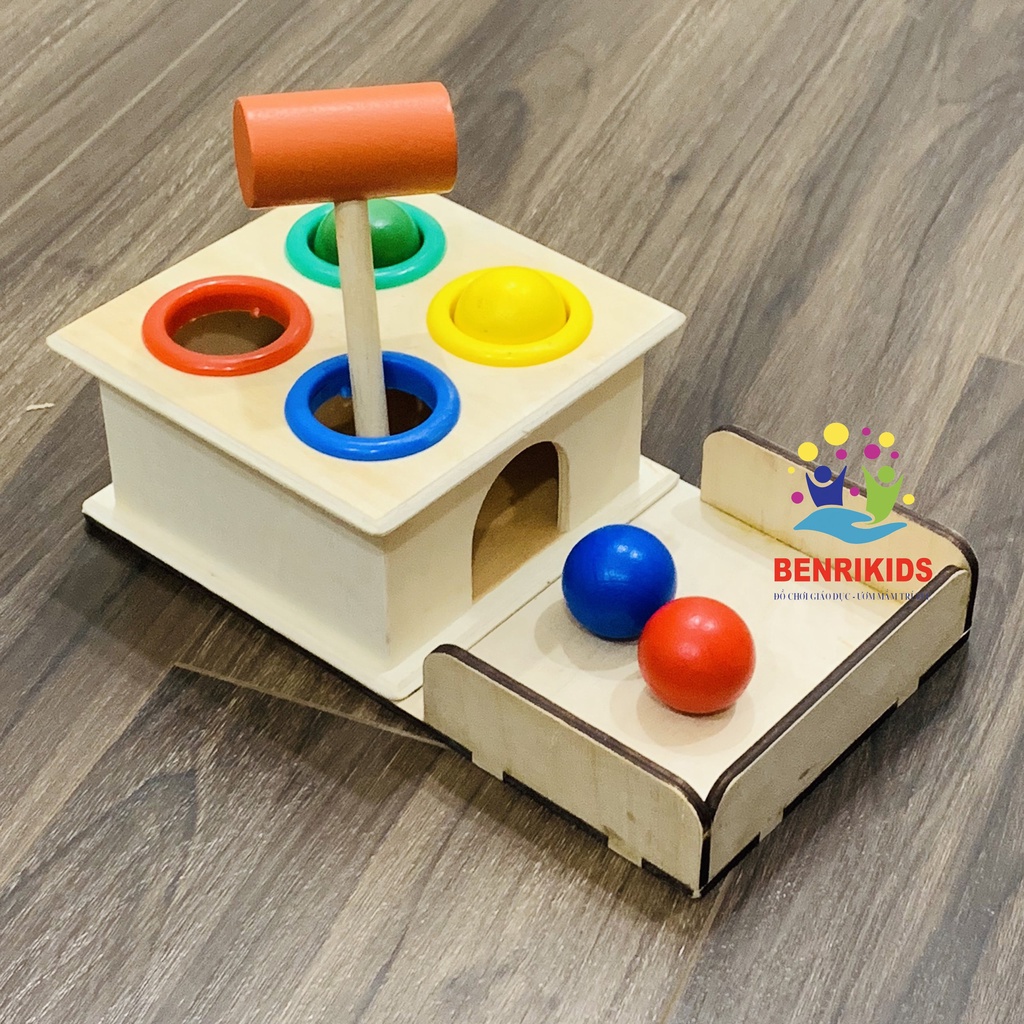 Hộp Đập Bi Gỗ Kèm Búa Có Khay Đựng Cho Bé - Đồ Chơi Giáo Dục Montessori