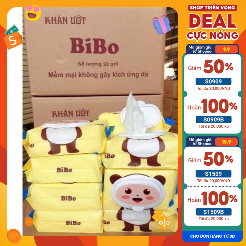 COMBO 5 GÓI KHĂN ƯỚT. GIẤY ƯỚT BIBO HÀNG VIỆT NAM. MÙI KHÔNG GÂY KÍCH ỨNG DA