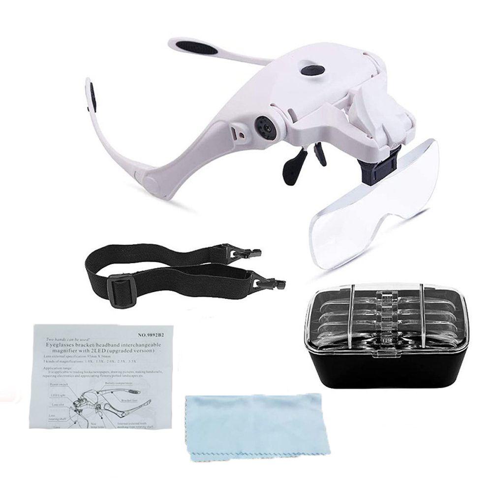 Kính Lúp Đeo Đầu Phóng Đại 5 Thấu Kính Kèm 2 Đèn LED Và Giá Đỡ Dùng Để Sửa Chữa Đồ Trang Sức