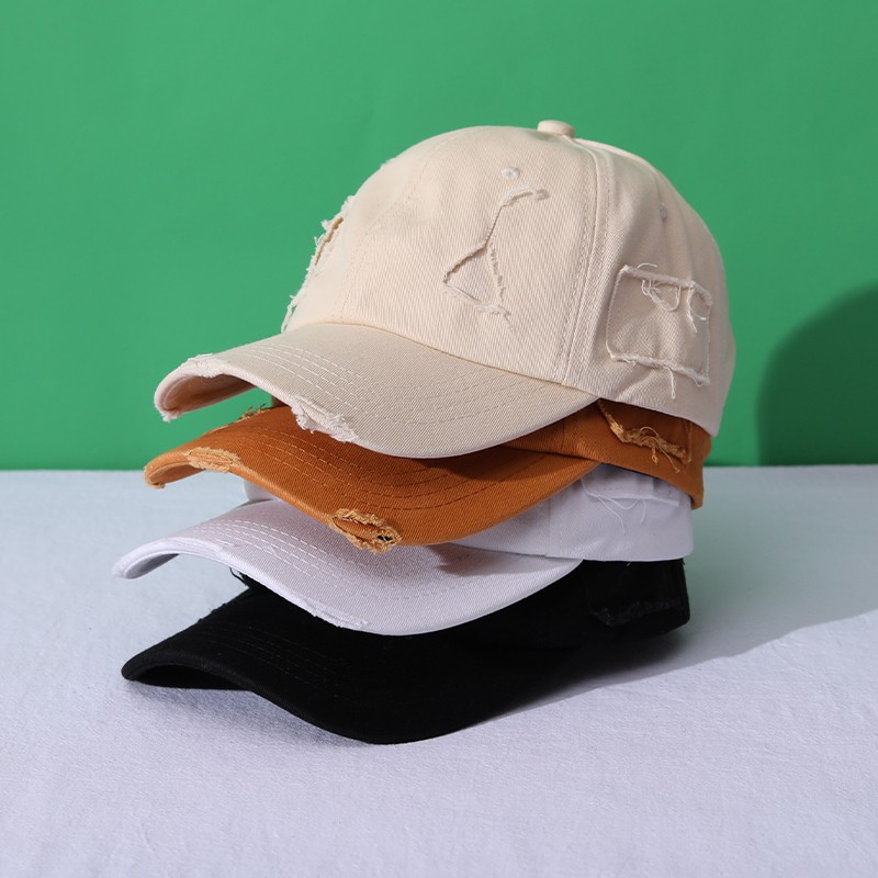 Mũ Lưỡi Trai Màu Trơn Mềm Mại Thiết Kế Rách Cá Tính Thời Trang Cho Nam Và Nữ