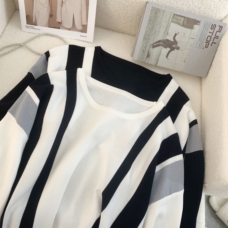 Áo Thun Tay Dài Họa Tiết Sọc Ngang Thời Trang Dành Cho Nữ