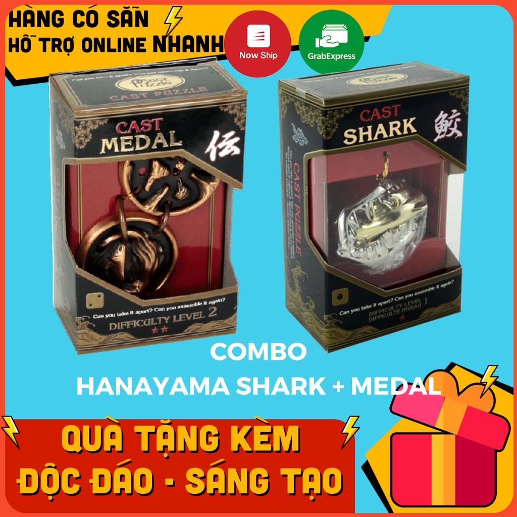 Combo 2 Giải mã sắt Nhật Hanayama Cast Puzzle level 1 và level 2 Shark - Medal Hanayam chính hãng Đồ chơi thông minh bé