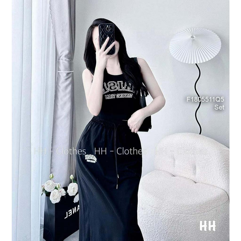 Set áo croptop tay sát nách kèm chân váy dáng dài