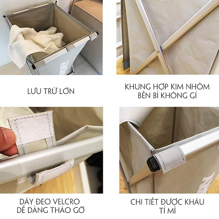 Giỏ Đựng Đồ 2 Ngăn Bằng Vải, Sọt Vải Đựng Quần Áo, Giỏ Đựng Đồ Có Thể Xếp Lại, Có Thể Giặt