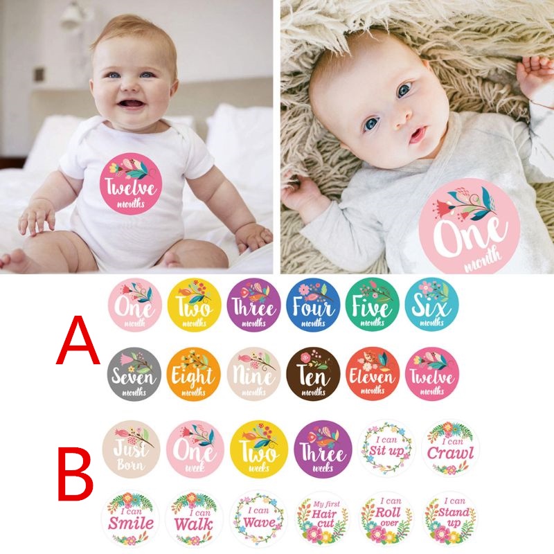 Bộ 12 Sticker Đánh Dấu Cột Mốc Phong Cách Boho Cho Bé Sơ Sinh