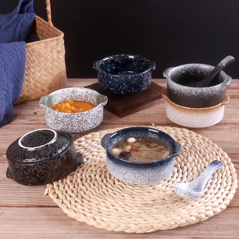 Bát Gốm Hai Tay Cầm Phong Cách Retro Nhật Bản Sáng Tạo