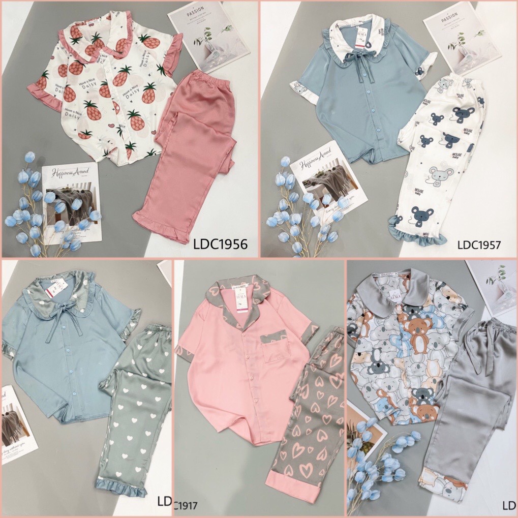 [Có size XL] Bộ Pijama Lụa Dài Cộc - Bộ Mặc Nhà Cao Cấp Chất Vải mềm Mịn Thoải Mái