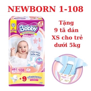Tã-bỉm lót sơ sinh Bobby Newborn 1 newborn 2-60 108 + 9 miếng tã dán cho