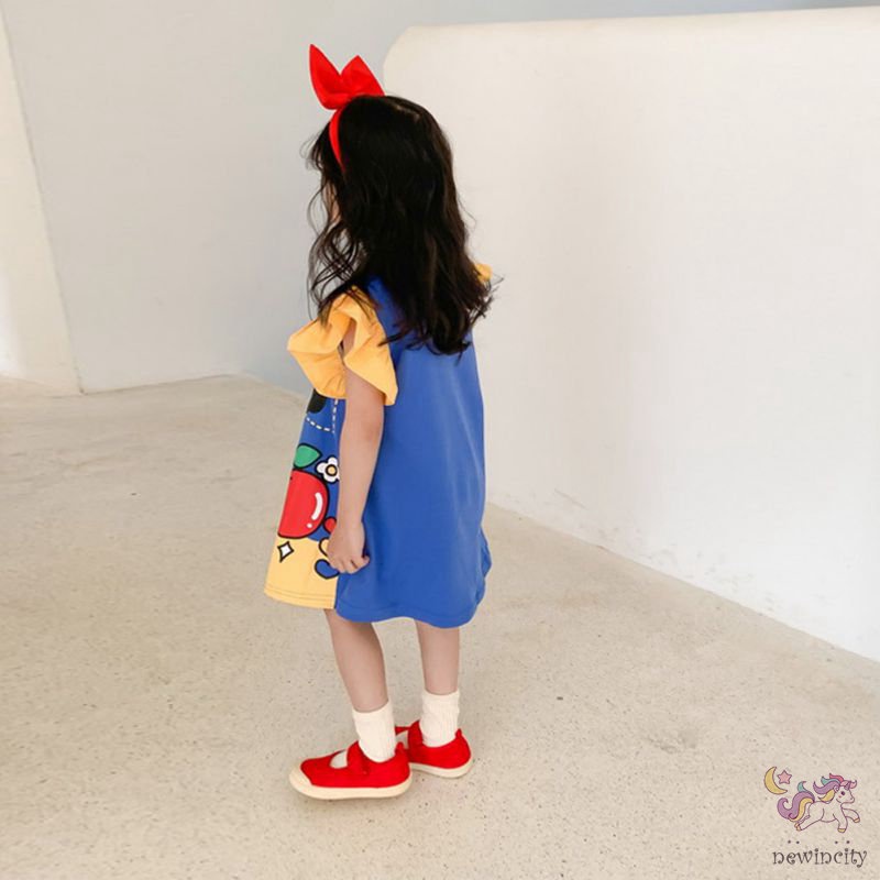 Đầm Cotton Ngắn Tay In Hoạt Hình Aisha Kiểu Hàn Quốc Đáng Yêu Cho Bé Gái