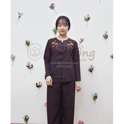 Bộ phật tử nữ : Mẫu cổ khóa thêu sen