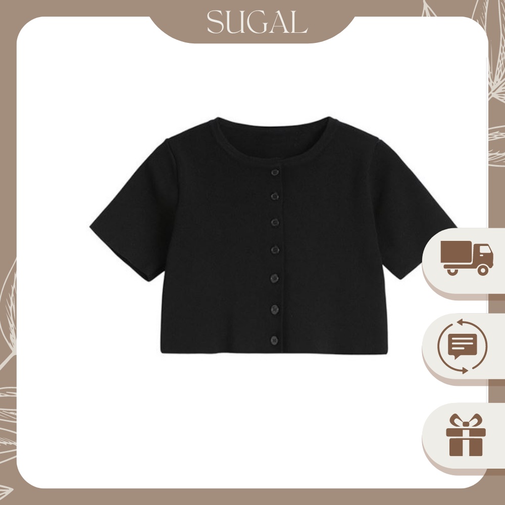 [Kèm Video SP] Áo Thun Tăm Nữ Cao Cấp Tay Ngắn Cổ Tròn Croptop Phối Cúc Ngực Phong Cách Thời Trang Sugal TOP NU 032