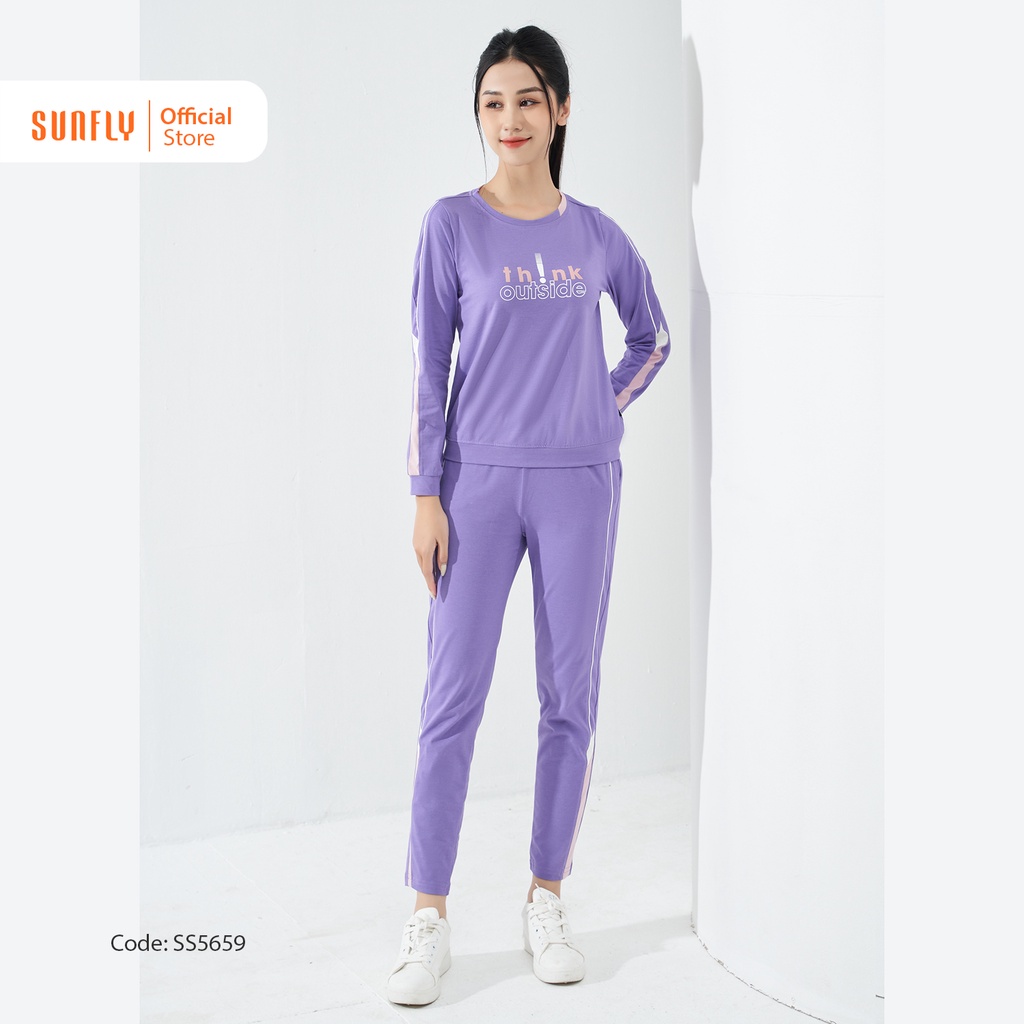 Bộ Đồ Mặc Nhà Thể Thao Cotton SUNFLY Áo Tay Dài Quần Dài SS5659