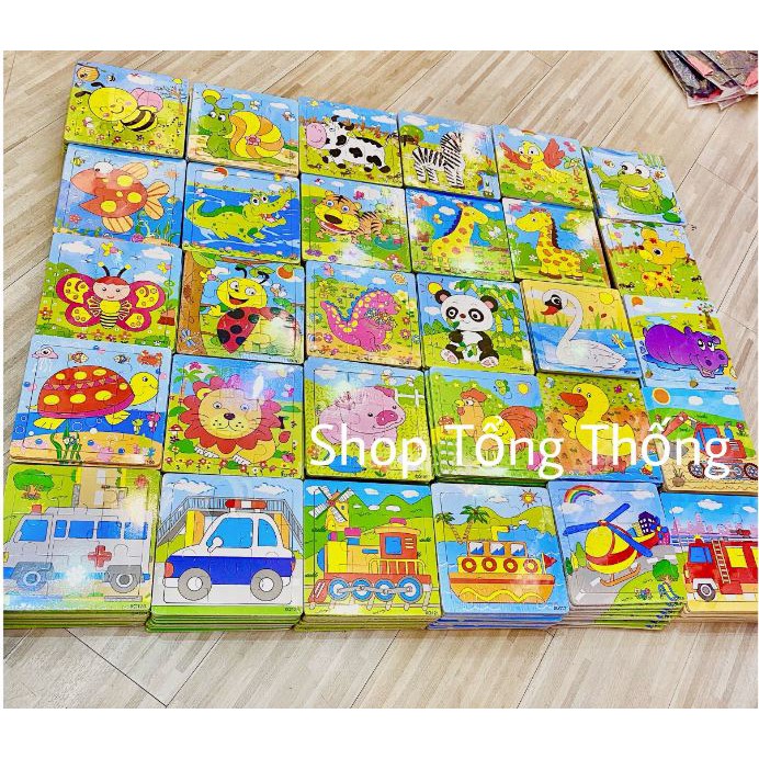 [SIÊU RẺ] Đồ chơi Ghép hình puzzle tranh ghép gỗ an toàn 9 mảnh xếp hình con vật, phương tiện cho bé trai bé gái