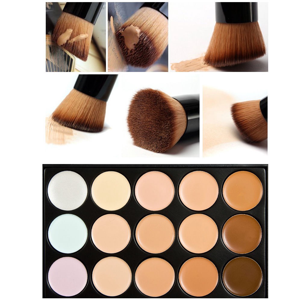 15 Colors Make up Contour Face Cream Concealer Palette+Sponge Puff+Powder Brush