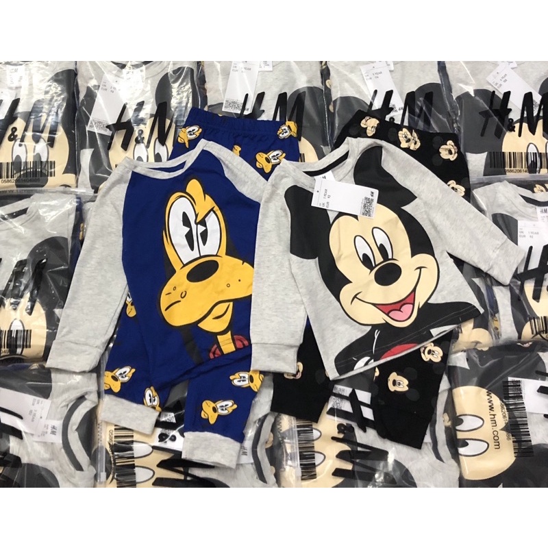 Set 2 bộ cotton dài tay chuột Mickey và chó Pluto 1-6Y