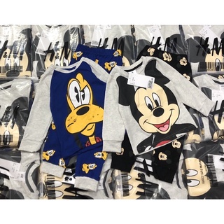 Set 2 bộ cotton dài tay chuột Mickey và chó Pluto 1-6Y