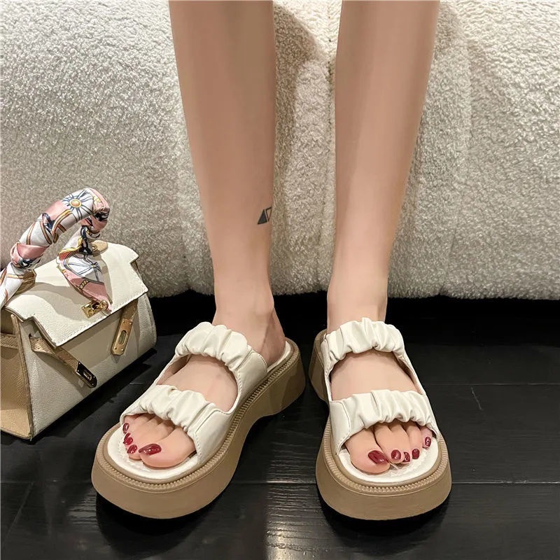Dép Sandal Đế Dày Phong Cách Retro Thời Trang Đi Biển Mùa Hè Mới Cho Nữ
