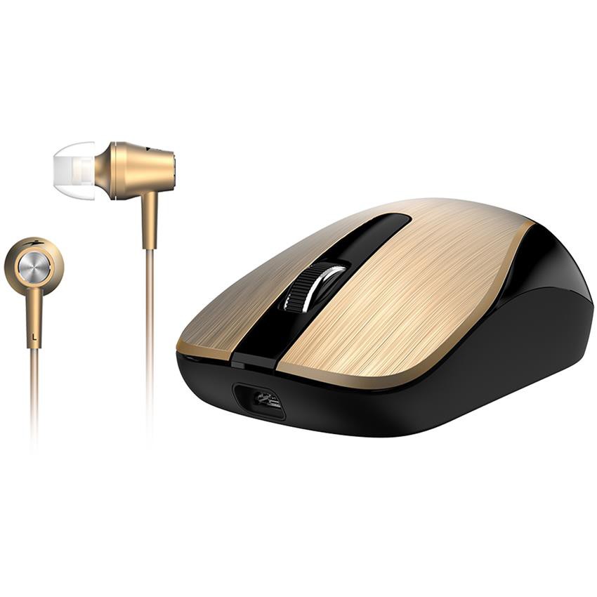 Chuột không dây tặng tai nghe Genius MH-8015 - màu vàng,dùng cho Desktop, PC,Độ phân giải quang học1600 DPI,bảo hành 12T