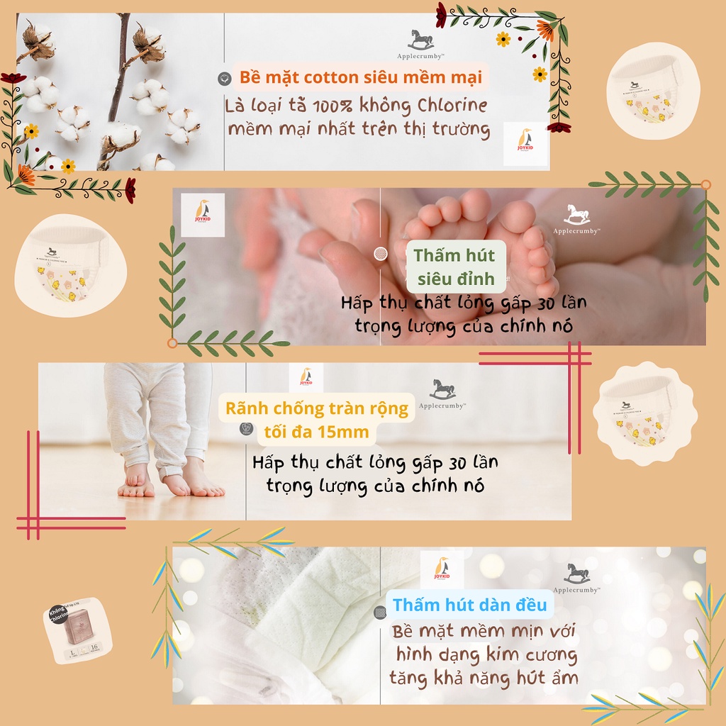 [Bản giới hạn] Tã/bỉm dán/quần đêm Applecrumby Premium Designer Pull up Diapers S/M/L/XL/XXL 16-20 miếng