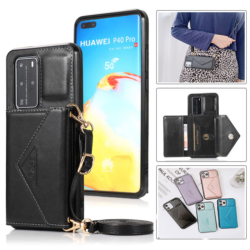 Ốp điện thoại da thiết kế kiểu ví có dây đeo chéo thời trang cho Huawei Mate 40 Mate 30 P40 P30 Lite Pro