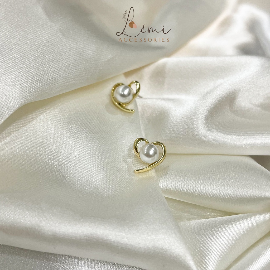 Bông tai hình trái tim đính ngọc bạc s925 không gây dị ứng da thời trang Hàn Quốc Lémi accessories