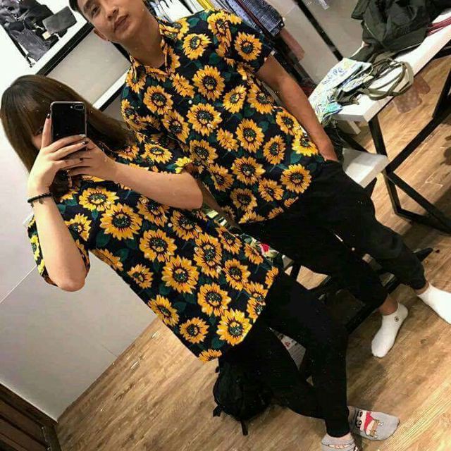 áo sơ mi hoa hướng dương đi biển - áo sơ mi nam nữ, gia đình - áo đồng phục nhóm, công ty