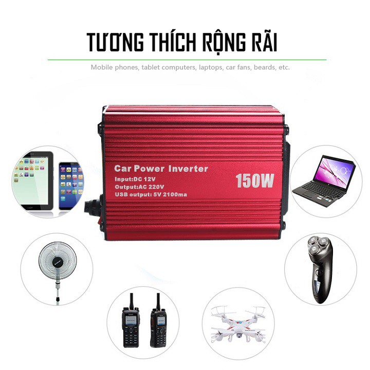 Bộ Chuyển Nguồn Car Inverter 12v - 220v - 150w Vuông