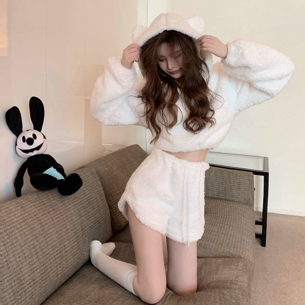 Áo Sweater Dệt Kim Dáng Ôm Phối Lông Dày Lưng Cao Kiểu Retro