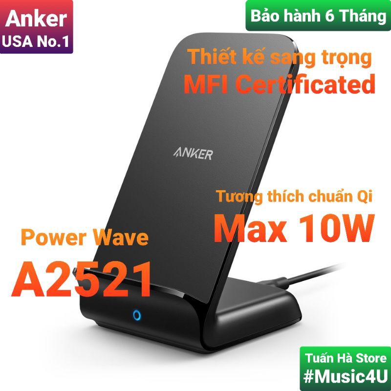 Đế sạc nhanh không dây Anker PowerWave 7.5 Stand, A2521, B2521, A2522, B2522, A2524 chuẩn MFI [Music4U]