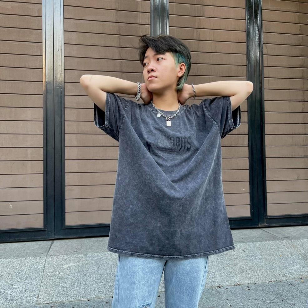Áo thun trơn tay lỡ Bad Habit Label Wash phông Unisex form rộng oversize Ulzzang - Gin Store