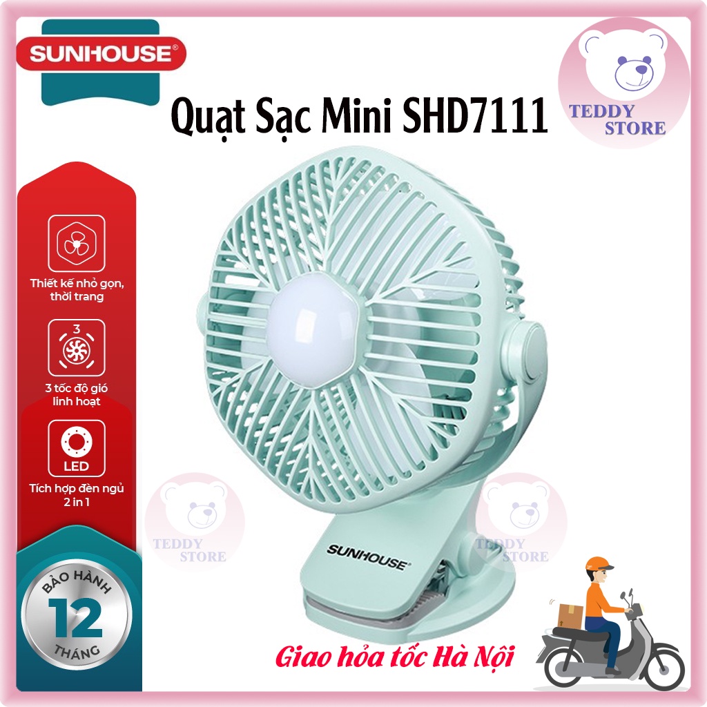 Quạt Sạc Mini SUNHOUSE SHD7111 (CHỈ CÓ 1 MẦU DUY NHẤT) - Quạt Tích Điện, Kẹp bàn, Siêu nhỏ gọn, Sạc pin, Tiện lợi.