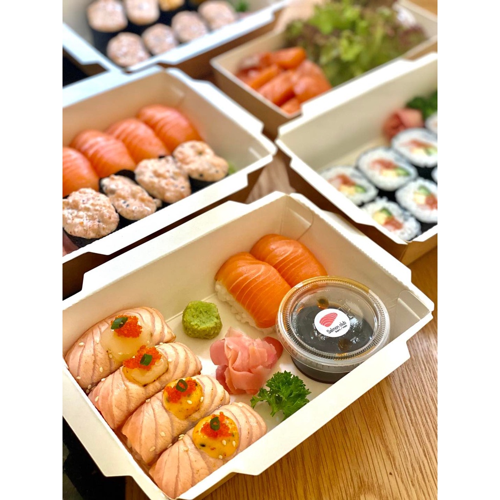 SET 50 chiếc Hộp giấy đựng thức ăn kèm NẮP TRONG, đựng thực phẩm, bún, đồ xiên, cơm tiện dụng