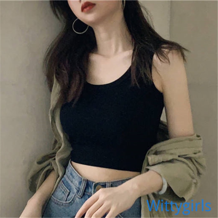 Wittygirls_shop | Áo Không Tay Dáng Rộng Màu Sắc Đơn Giản Cho Nữ