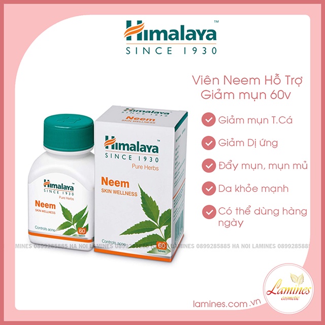Himalaya Neem - Da đep sạch mụn, Hỗ Trợ Cải Thiện Mụn, Nuôi Dưỡng Và Bảo Vệ Da | 60 Viên