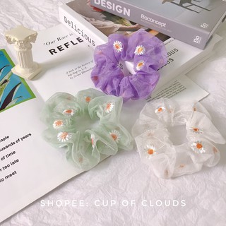 Scrunchies hoa cúc vải lưới mỏng