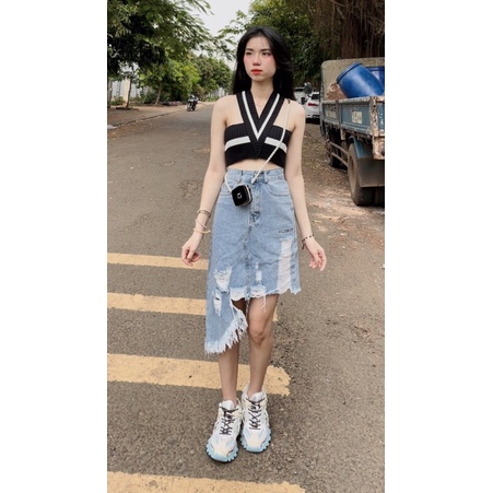 ÁO LEN CROP-CHÂN VÁY JEAN