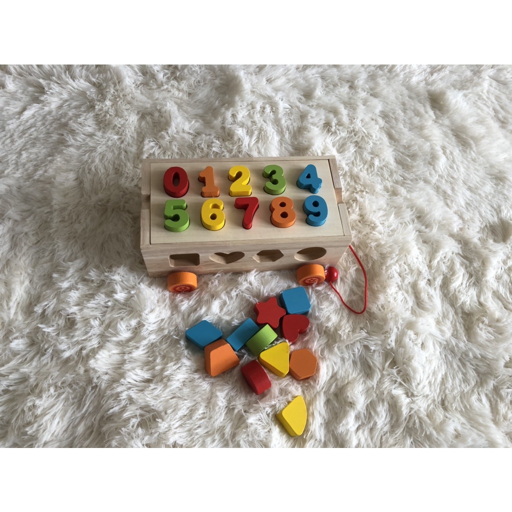 Đồ Chơi Gỗ Xe Thả Hình Khối - Hộp Thả Hình Khối , Thả Số Bằng Gỗ Cho Bé