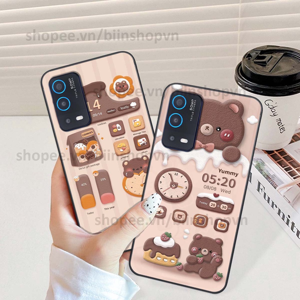Ốp Oppo A54 / A55 in 3D icon gấu nổi siêu xinh, siêu đáng yêu, cá tính phong cách