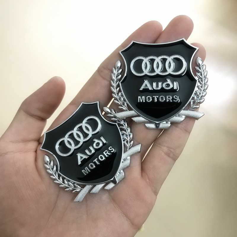 Bộ 2 miếng dán logo kim loại chữ AUDI bông lúa